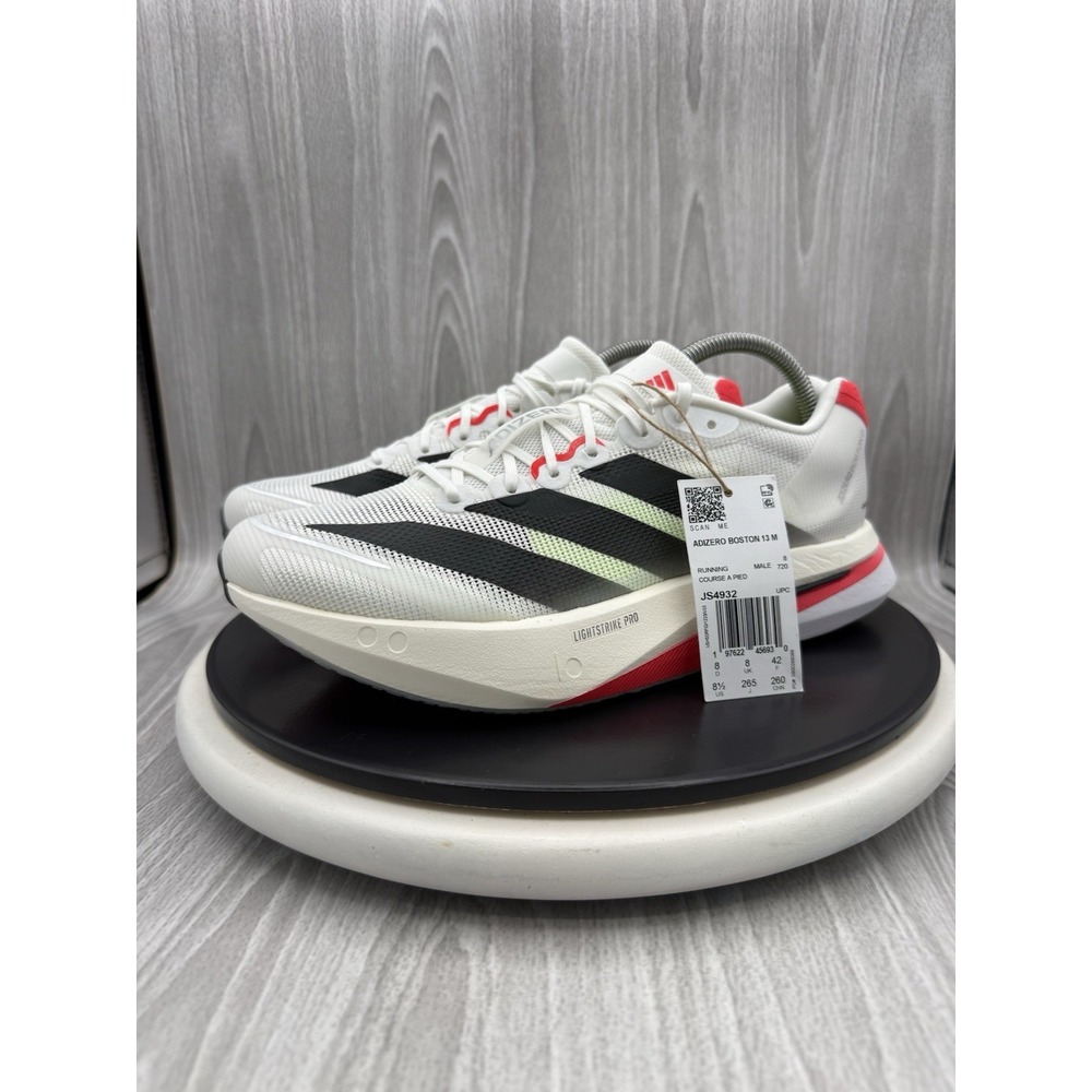 adidas Adizero Boston 13 Mens Sz 8.5 Cloud White Lucid Red Running Shoes JS4932